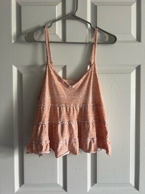 American Eagle Outfitters Peach Printed Tiered Spaghetti Strap Camisole